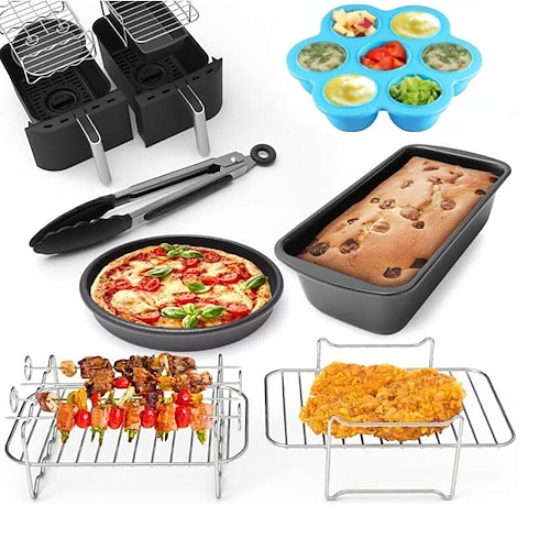 

Air Fryer Accessories, BicycleStore 8 Inch Airfryer Kit Compatible for 4.2QT-6.8QT Air Fryers with Non-Stick Cake Pan, Pizza Pan, Silicone Baking Cup, Skewer Rack