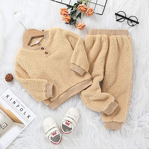 

2 Pieces Kids Boys Hoodie Pants Clothing Set Outfit Solid Color Long Sleeve Cotton Set Vacation Fashion Daily Winter Fall 2-6 Years Brown Beige