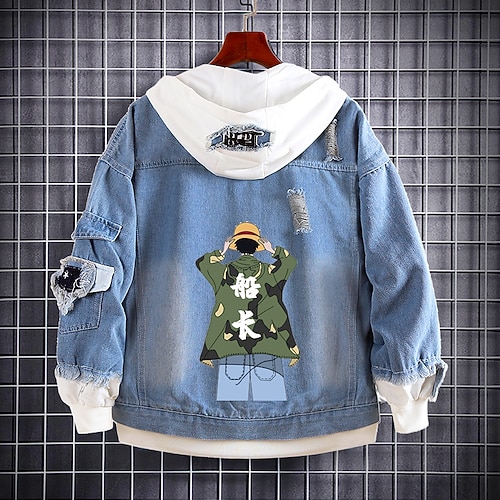 

Inspired by One Piece Film: Red Monkey D. Luffy Coat Hoodie Outerwear Anime Graphic Coat For Men's Women's Unisex Adults' Hot Stamping Denim