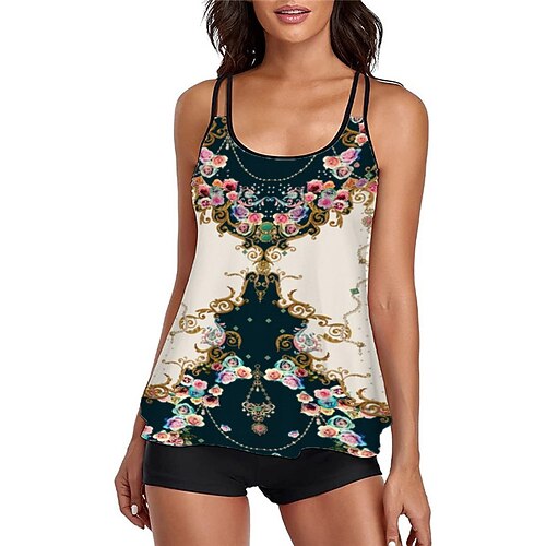 

Mujer Bañadores Tankini 2 piezas Normal Traje de baño Estampado Floral Blanco Camisola Con Tirantes Trajes de baño Deportes Vacaciones Moda / Licra / Sensual / Moderno / nuevo