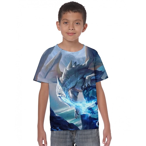 

Kids Boys T shirt Tee Short Sleeve 3D Print Graphic Animal Dinosaur Crewneck Light Blue Children Tops Fall Winter Fashion Cool Outdoor Daily Regular Fit 4-12 Years