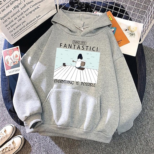 

Women's Hoodie Pullover Graphic Prints Print Casual Daily Streetwear Hot Stamping Cotton Casual Clothing Apparel Hoodies Sweatshirts Loose Fit White Black