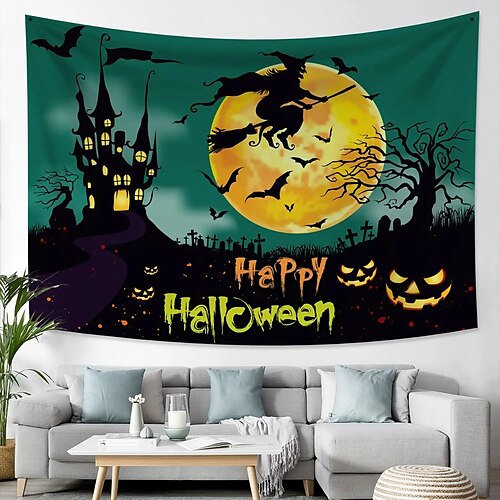 

Halloween Party Wall Tapestry Art Decor Blanket Curtain Hanging Home Bedroom Living Room Decoration Polyester Pumpkin Bat Witch Castle