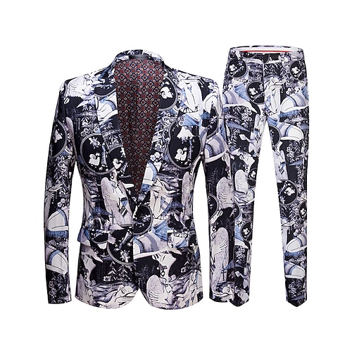 

Black Men's Ugly Suits 2 Piece Patterned Tailored Fit Single Breasted One-button 2022