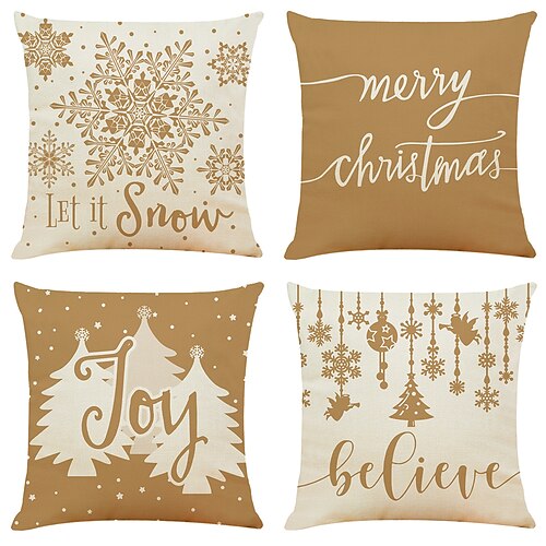 

Christmas Double Side Throw Pillow Cover 4PC Gold Soft Decorative Square Cushion Pillowcase for Bedroom Livingroom Sofa Couch Chair Machine Washable