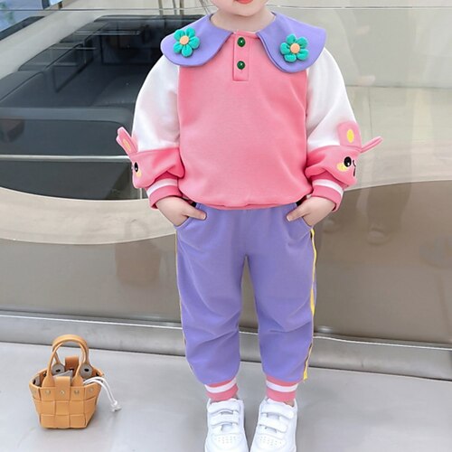 

2 Pieces Kids Girls' Hoodie & Pants Clothing Set Outfit Cartoon Long Sleeve Cotton Set Street Active Cute Winter Fall 2-6 Years Pink White