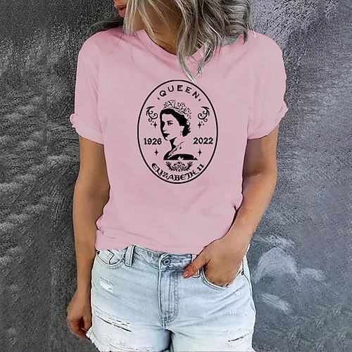 

T shirt Tee Femme Noir Blanche Rose Claire Graphic Lettre Imprimer Manche Courte du quotidien Vacances basique Col Rond Normal 100% Coton Standard Portrait S