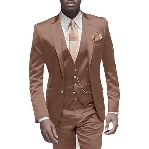 

Brown Men's Wedding Business / Ceremony / Wedding Suits 3 Piece Solid Colored Tailored Fit Single Breasted Two-buttons 2022