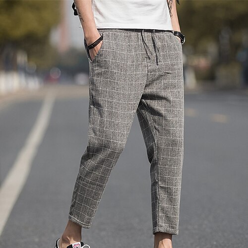 

Men's Tapered pants Trousers Casual Pants Plaid Drawstring Trousers Pocket Elastic Waist Grid / Plaid Comfort Soft Daily Holiday Running Streetwear Casual Light gray Dark Gray Micro-elastic / Spring