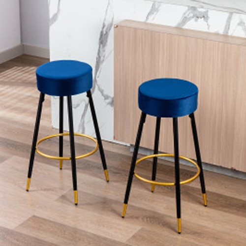 

Bar Stools Set of 2 Velvet Kitchen Stools Upholstered Dining Chair Stools 24 Inches Height with Golden Footrest for Kitchen Island Coffee Shop Bar Home Balcony