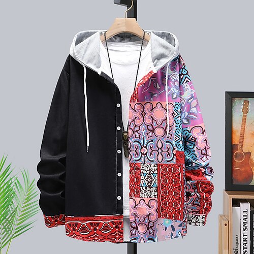 

Men's Hoodie Outerwear Button Up Hoodie Black Hooded Graphic Tribal 3D Print Sports Outdoor Daily Sports 3D Print Basic Casual Big and Tall Spring Clothing Apparel Hoodies Sweatshirts Long Sleeve