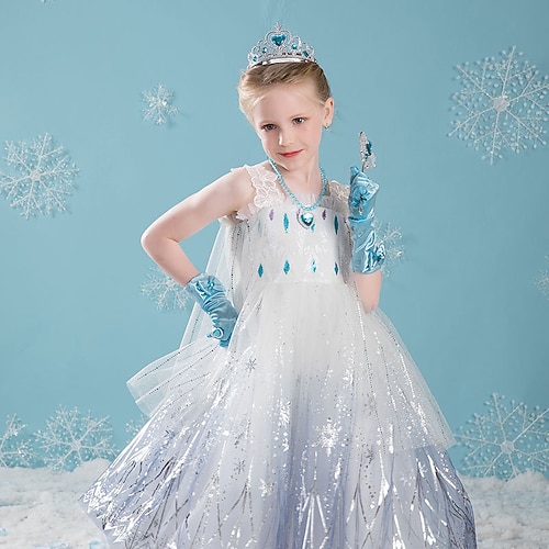 

Kids Girls' Elsa Frozen Costume Dress Sequin Snowflake A Line Dress Party Pegeant Blue Midi Sleeveless Princess Sweet Dresses Spring Summer Regular Fit 3-10 Years