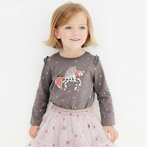 

Kids Girls' T shirt Rainbow Outdoor Long Sleeve Active Cotton 2-8 Years Winter Gray