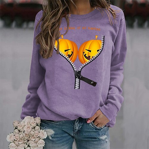 

Women's Sweatshirt Pullover Active Streetwear Print Black Blue Purple Pumpkin Daily Round Neck Long Sleeve S M L XL XXL