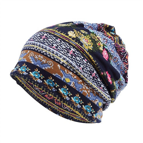 

bonnet stylé femme / slouchy street dailywear imprimé floral motif géométrique café noir chapeau portable coupe-vent confort