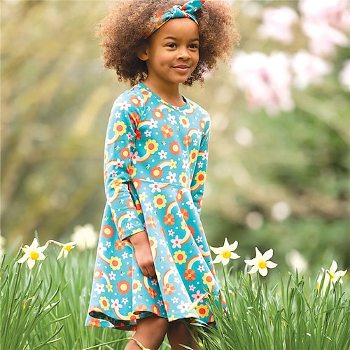 

Kids Girls' Dress Floral Swing Dress Above Knee Dress Daily Print Long Sleeve Cute Dress 3-10 Years Winter Blue Navy Blue