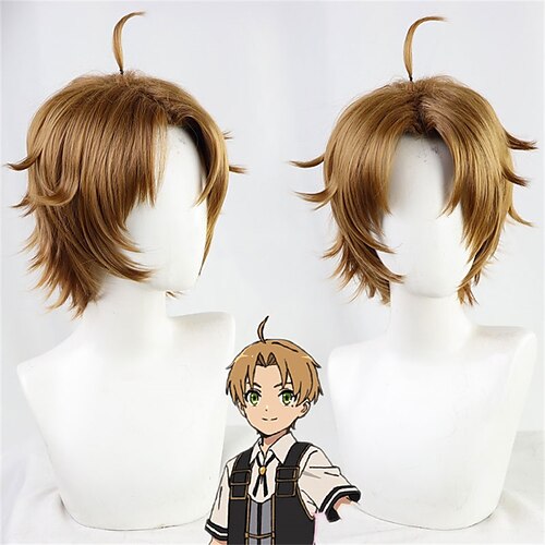

Rudeus Greyrat Cosplay Mushoku Tensei Jobless Reincarnation Short Brown Styled Heat Resistant Synthetic Hair Halloween