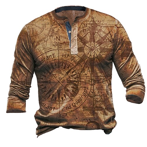 

Men's Unisex Sweatshirt Pullover Button Up Hoodie Henley Collar Graphic Prints Print Casual Daily Sports 3D Print Designer Casual Big and Tall Clothing Apparel Hoodies Sweatshirts Long Sleeve Brown