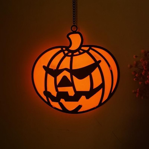 

Halloween Pumpkin Funny Luminous Glass Pendant Pendant Wrought Iron Creative Luminous Glass Decoration