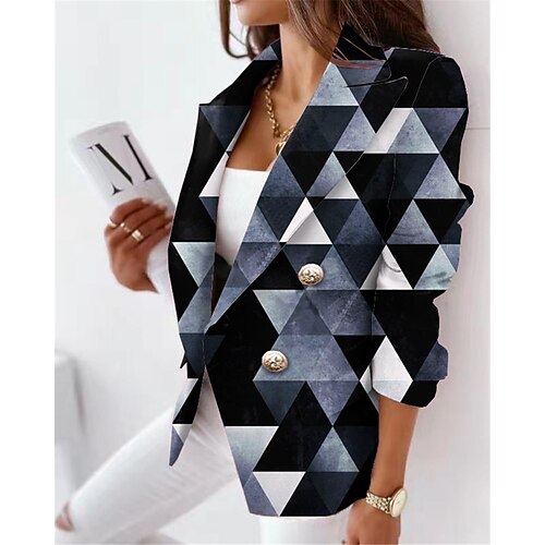

Women's Blazer Breathable Formal Office Work with Pockets Print Double Breasted Turndown Elegant Formal Modern Office / career Geometric Regular Fit Outerwear Long Sleeve Winter Fall Black S M L XL