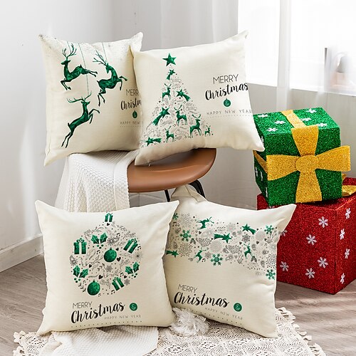 

Christmas Double Side Pillow Cover 4PC Green Gold Soft Decorative Square Cushion Case Pillowcase for Bedroom Livingroom Sofa Couch Chair Superior Quality Machine Washable