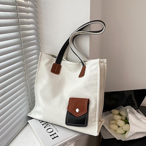 

Women's Work Bag Tote PU Leather Daily Office & Career White with black White with blue Black