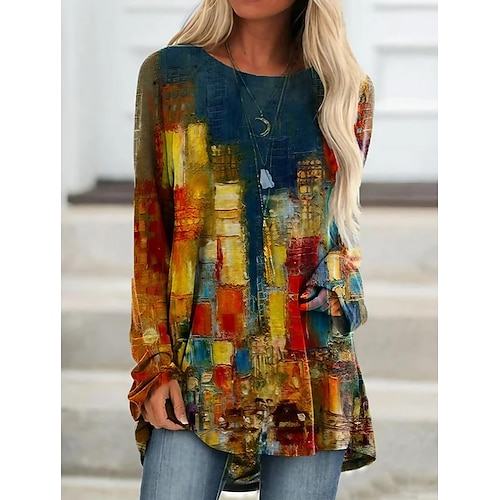 

Women's Shirt Green Blue Yellow Tie Dye Print Long Sleeve Daily Weekend Streetwear Casual Round Neck Long S / 3D Print