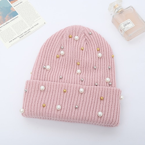 

Women's Hat Beanie / Slouchy Black Blue Pink Outdoor Street Dailywear Beaded Knit Pure Color Comfort Warm Breathable