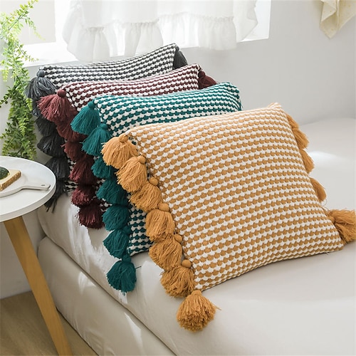 

Knitting Tassel Pillow Cover Light Luxury High Quality Retro Modern Pillowcase for Living Room Bedroom Sofa Couch Bed Staycation