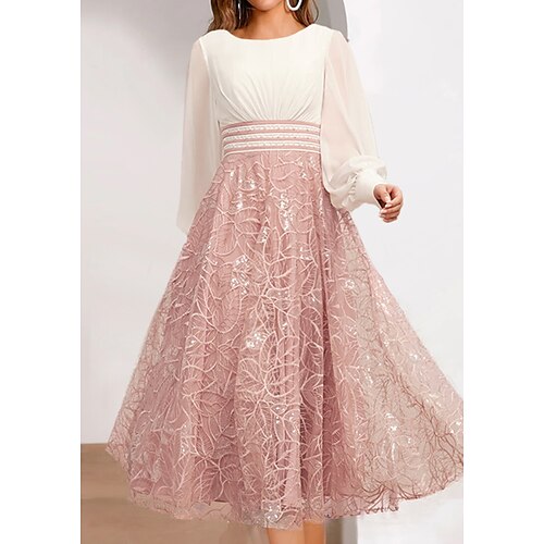 

Women's Midi Dress Pink Long Sleeve Print Winter Fall Autumn Crew Neck Modern Winter Dress Fall Dress 2022 S M L XL 2XL 3XL