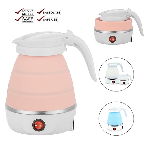 

Foldable Portable Kettle Travel Kettle - Upgraded Food Grade Silicone 5 Minute Heater Quick Folding Electric Kettle 600ML