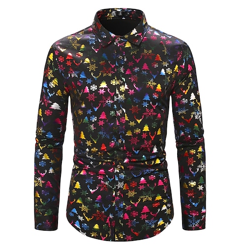 

Men's Shirt Graphic Prints Turndown Rainbow Red White Black Street Daily Long Sleeve Button-Down Bronzing Clothing Apparel Fashion Casual Comfortable