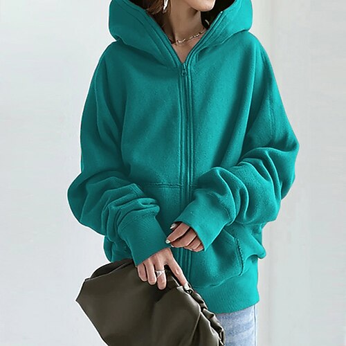 

Women's Casual Jacket Windproof Warm Outdoor Street Daily Vacation Zipper Pocket Zipper Hoodie Modern Street Style Plain Regular Fit Outerwear Long Sleeve Winter Fall Green Blue S M L XL XXL 3XL