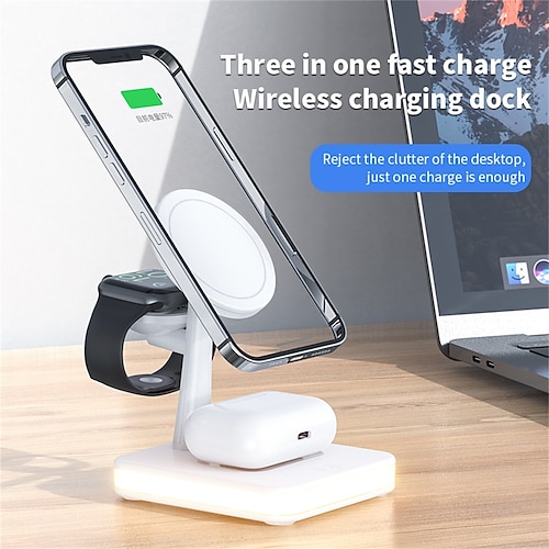 

Wireless Charger 15 W Output Power Wireless Charging Stand CE Certified Fast Wireless Charging Magnetic 3 in 1 For Apple Watch Compatible with any wireless charging enabled devices 1 PCS