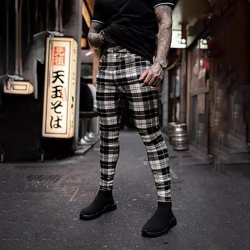 

Men's Chinos Slacks Trousers Jogger Pants Plaid Dress Pants Plaid Checkered Comfort Soft Office Business Streetwear Casual Black Inelastic / Spring