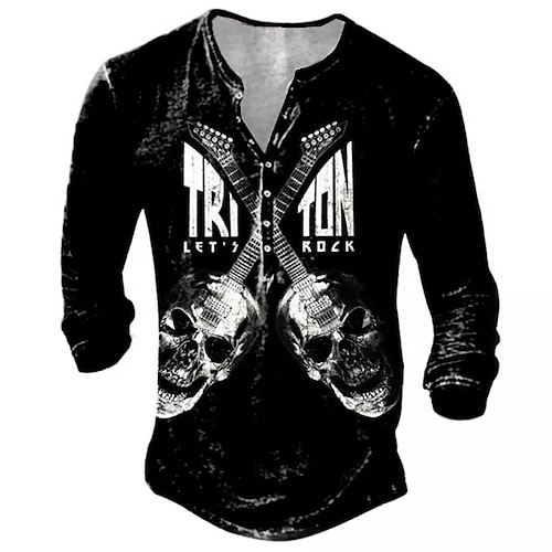 

Herren T Shirt Henley Shirt Tee Graphic Totenkopf Motiv Henley Schwarz 3D-Druck Übergröße Outdoor Täglich Langarm Button-Down Bedruckt Bekleidung Basic Designer Klassisch Komfortabel / Sport