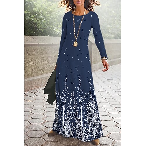 

Women's Casual Dress Print Dress Maxi long Dress Blue Wine Dark Green Long Sleeve Floral Print Fall Winter Crew Neck Casual Modern 2022 S M L XL 2XL 3XL 4XL 5XL 6XL