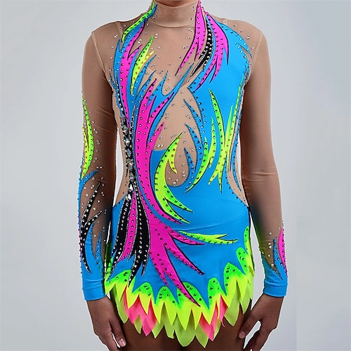 

Rhythmic Gymnastics Leotards Gymnastics Leotards Women's Girls' Bodysuit Spandex Stretchy Breathable Sparkly Long Sleeve Performance Training Competition Training Athletic Artistic Gymnastics