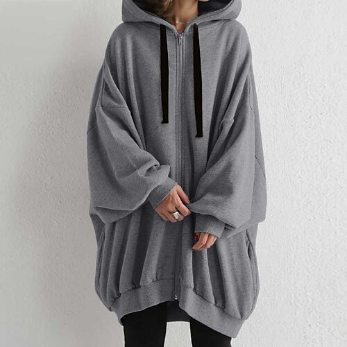 

Women's Casual Jacket Windproof Warm Outdoor Street Daily Vacation Zipper Pocket Zipper Hoodie Street Style Solid Color Regular Fit Outerwear Long Sleeve Winter Fall Black Apricot Gray S M L XL XXL