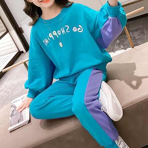 

Kids Girls' Hoodie Pants Clothing Set 2 Pieces Long Sleeve Blue Cartoon Outdoor Street Cool Street Style 3-12 Years