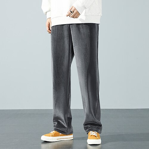 

Men's Trousers Winter Pants Casual Pants Pocket Elastic Waist Wide Leg Solid Colored Comfort Soft Daily Holiday Streetwear Plus velvet Thicken Black Grey Micro-elastic / Spring / Elasticity