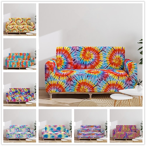 

Colorful Tie Dyed Sofa Cover Stretch Slipcovers Soft Durable Couch Cover 1 Piece Spandex Fabric Washable Furniture Protector fit Armchair Seat/Loveseat/Sofa/XL Sofa