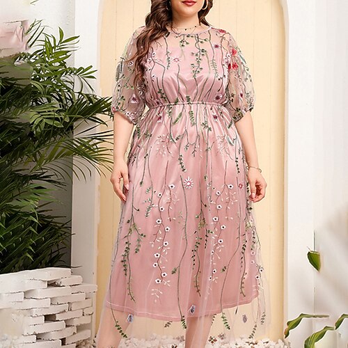 

Women's Plus Size Party Dress Floral Crew Neck Long Sleeve Fall Winter Stylish Elegant Maxi long Dress Party Vacation Dress