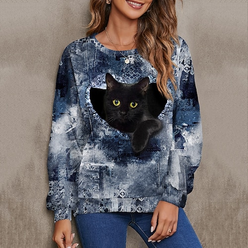 

Women's Sweatshirt Pullover Cat 3D Print Daily Sports 3D Print Active Streetwear Hoodies Sweatshirts Green Blue