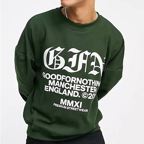 

Men's Sweatshirt Pullover Letter Print Daily Holiday Going out Hot Stamping Streetwear Casual Hoodies Sweatshirts Long Sleeve Green / Winter / Fall / Winter