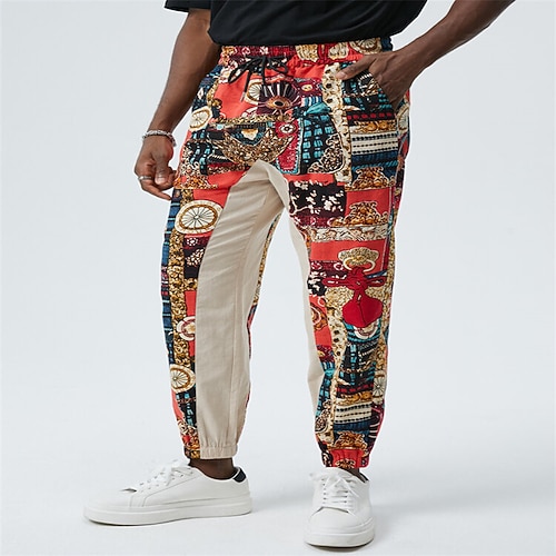 

Men's Joggers Trousers Beach Pants Drawstring Elastic Waist 3D Print Graphic Prints Flower / Floral Comfort Breathable Sports Outdoor Casual Daily Boho Streetwear Orange Micro-elastic / Elasticity