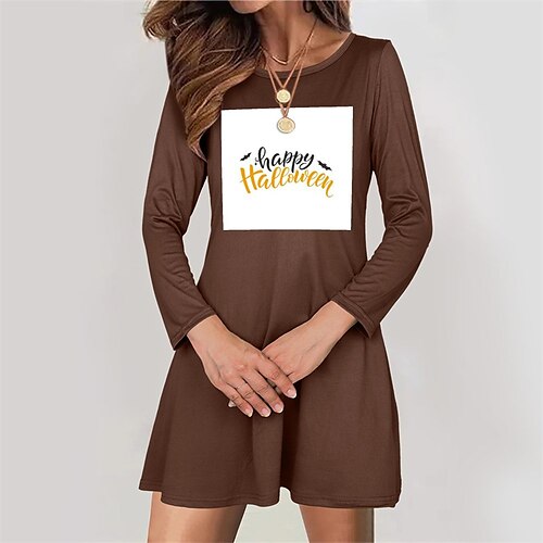 

Women's Casual Dress T Shirt Dress Tee Dress caramel Army Green Light Blue Long Sleeve Print Winter Fall Autumn Crew Neck Modern Winter Dress Fall Dress Slim 2022 S M L XL 2XL