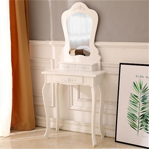 

Irregular Single Mirror 3 Drawer Dressing Table White