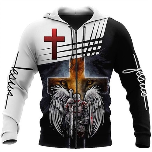 

Men's Unisex Full Zip Hoodie Jacket Hooded Graphic Prints Cross Zipper Print Sports Outdoor Daily Sports 3D Print Streetwear Designer Casual Clothing Apparel Hoodies Sweatshirts Long Sleeve Black