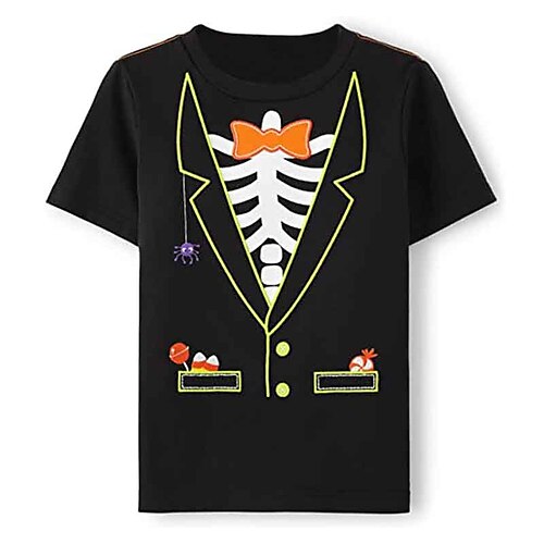 

Kids Boys Halloween T shirt Skull Outdoor 3D Print Short Sleeve Crewneck Active 3-12 Years Spring Black